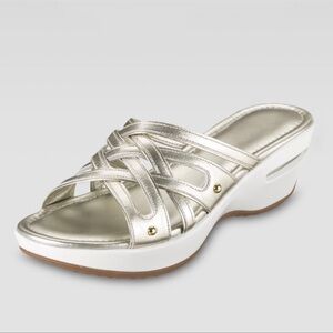 Cole Haan | Air Ezra Slide Strappy Wedge White Gold Metallic Size 7.5